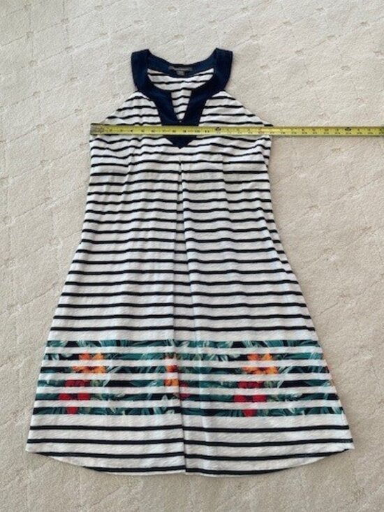 TOMMY BAHAMA Sleeveless Blue White Striped w/Tropical Print Cotton Dress MEDIUM - Picture 8 of 14